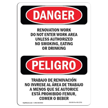 Signmission OSHA Sign, 24" Height, Renovation Work Do Not Enter Work Area, Spanish, DS-D-1824-VS-1751 OS-DS-D-1824-VS-1751